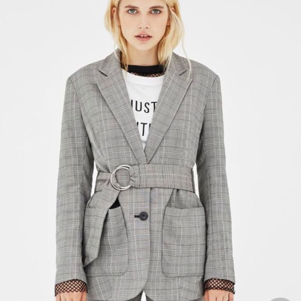 Bershka Belted Checked Blazer
